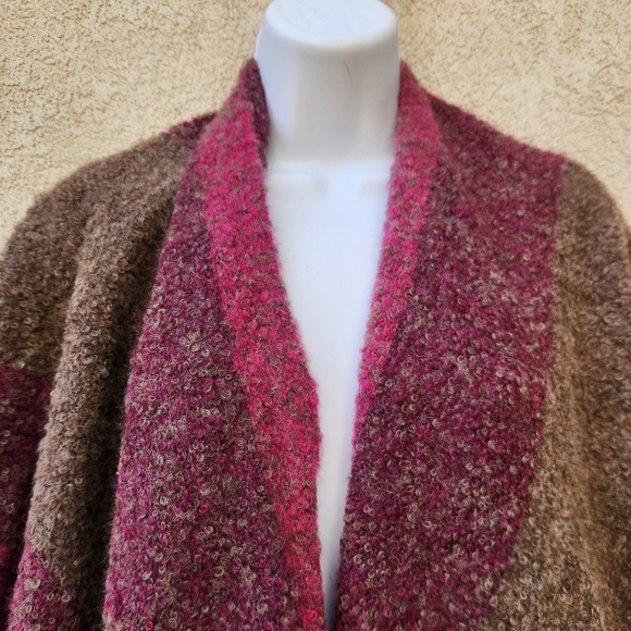 SUNDAYS Poncho Sweater One Size Pink Brown Draped Alpaca Luxury Made Peru - Picture 2 of 11
